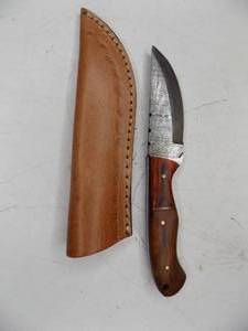 Handmade Damascus Steel Knife & Sheath With Custom Wood Handle