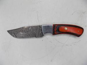 Handmade Damascus Steel Knife & Sheath With Custom Wood Handle