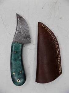 Handmade Damascus Steel Knife & Sheath With Custom Resin Handle