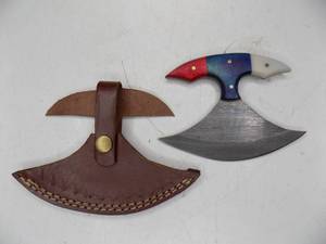 Handmade Damascus Steel Knife & Sheath With Custom Resin Handle