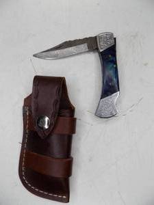 Handmade Damascus Steel Knife & Sheath With Custom Handle