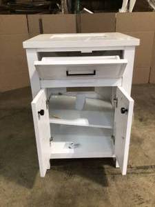 Marksfield 24 in. W x 22 in. D Bath Vanity in White damaged see pictures