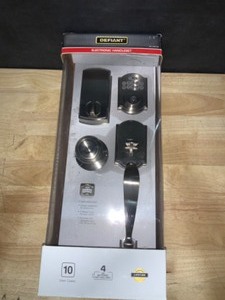 lot 19 image: Defiant Castle Satin Nickel Electronic Door Handleset with Hartford Knob. See Pictures