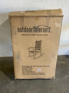 lot 33 image: Outdoor Interiors Grey Wicker and Eucalyptus Outdoor Rocking Chair. See Pictures