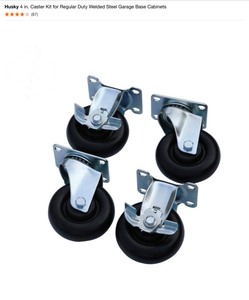 lot 38 image: (2) Husky 4 in. Caster Kit for Regular Duty Welded Steel Garage Base Cabinets & (2) 18 in. x 100 in. Black Premium Solid Drawer Liners. See Pictures