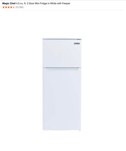lot 44 image: Magic Chef 4.5 cu. ft. 2 Door Mini Fridge in White with Freezer. See Pictures