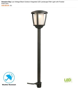 lot 45 image: (4) Hampton Bay Low-Voltage Black Outdoor Integrated LED Landscape Path Light with Frosted Inner Lens. See Pictures