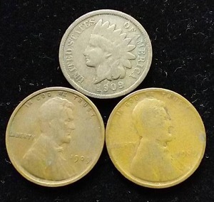 1909 3 Coin Penny Set - Includes Indian & VDB