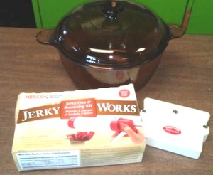 lot 319 image: Vision Glass Dutch Oven, Meat Tenderizer, Jerky Press