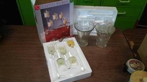 lot 320 image: Glass Candle Holder set and Vases with Flower frog