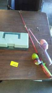 lot 405 image: Tackle box and fishing poles (2)