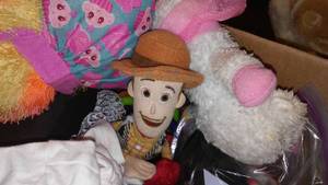 lot 448 image: Covered Tote of Stuffies and more.