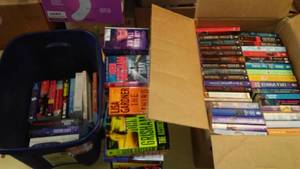 lot 458 image: Small Covered tote and Box of Paperbacks