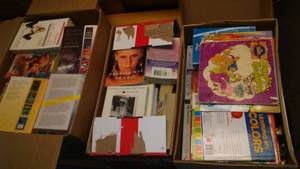 lot 459 image: Paperback Books (3 boxes) includes covered tote.