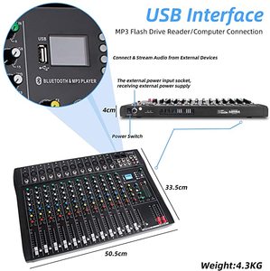 Depusheng DT12 Studio Audio Mixer 12-Channel DJ Sound Controller Interface wUSB Drive