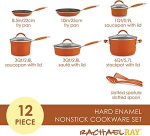 Rachel Ray Cicina Hard Enamel Nonstick 12 Piece Cookware Set, Orange
