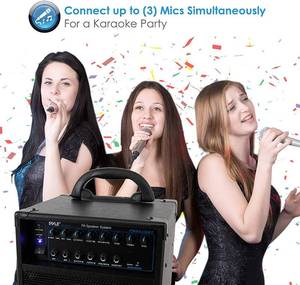 Pyle Wireless Portable PA System-400W Bluetooth Compatible Rechargeable Battery Powered Outdoor Sound Stereo Speaker Microphone Set wHandle, Wheels-14 to AUX, RCA Cable (PWMA230BT)
