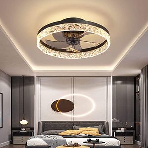 19.7 Modern Ceiling Fan with Lights, Round Hidden Reversible Blades. Black
