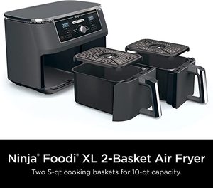 Ninja DZ401 Foodi 10 Quart 6-in-1 DualZone XL 2-Basket Air Fryer with 2 Independent Frying Baskets