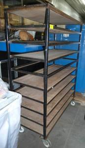 Warehousestorage cart on wheels with multiple shelves