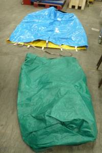2 large poly bags, green (56x42) and blueyellow 72x72 - use to cover grills, furniture, collect lawn clippings etc