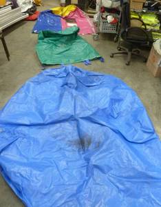 4 large poly bags Blue 72x60, Green 48x42, Multi 60x60, white 52x27