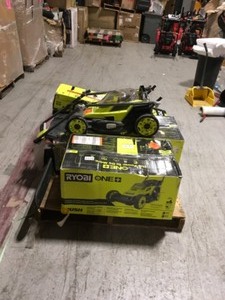 lot 16 image: Lot of assorted Ryobi Tools - Includes Lawn Mowers  Lawn Trimmers - used various models and conditions Customer Returns - Review all pictures