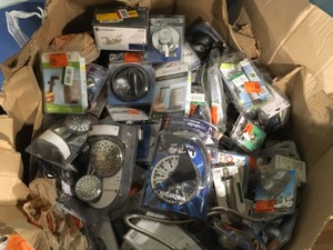 lot 56 image: Mix Lot of Bathroom Faucets and Shower Heads - Models include Moen etc- Open Boxes - Review all pictures