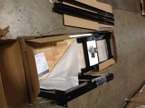 lot 38 image: Husky 6 ft. Adjustable Height Solid Wood Top Workbench in Black for Ready to Assemble Steel Garage Storage System good condition - review all pictures