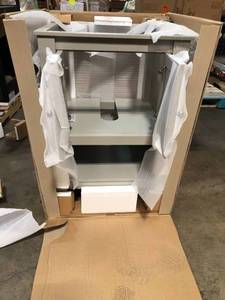 lot 42 image: Home Decorators Collection Gazette 24 in. W x 21.75 in. D x 34 in. H Vanity Cabinet Only in Grey - good condition - review all pictures