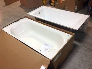 lot 47 image: Lot of 2 Princeton 5 ft. Left-Hand Drain Rectangular Alcove Bathtub in White by American Standard Cracked Damaged See Pictures
