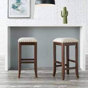 StyleWell Ruby Hill Chocolate Wood Upholstered Backless Bar Stool with Biscuit Beige Seat (Set of 2) (14.4 in. W x 30 in. H)
