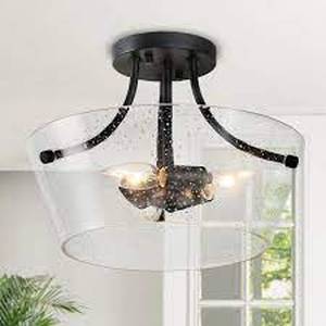 DRUM-SHAPED MODERN GLASS SEMI-FLUSH LIGHT