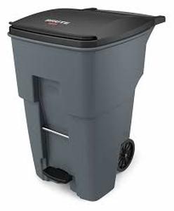 Rubbermaid Commercial Products Brute Rollout Heavy-Duty Waste Container, Square, Polyethylene, 95 Gallons, Gray