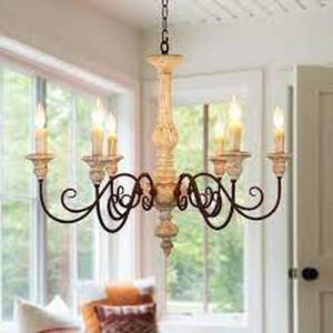 Oaks Decor  Farmhouse wood chandelier 6-Light Anqitue Wood French CountryCottage Chandelier
