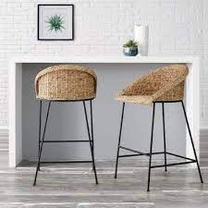 StyleWell Black Metal Bar Stool with Back and Natural Seat (21.42 in. W x 38.25 in. H)