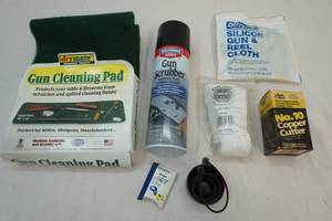 lot 61 image: gun cleaning pad, gun scrubber, No.10 copper cutter, silicone gun and reel cloth, cotton flannel patches