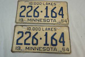 lot 66 image: vintage 1954 Minnesota license plate set