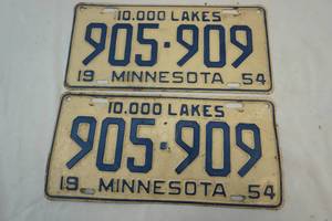lot 67 image: vintage 1954 Minnesota license plate set