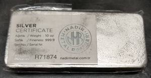 10 TROY OZ .999 FINE SILVER NADIR REFINERY SEALED