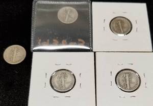 GROUP OF 5 SILVER MERCURY DIMES AS PICTURED