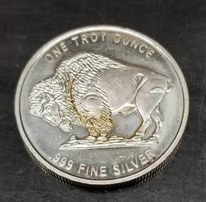 1 TROY OZ .999 FINE SILVER INDIAN BUFFALO ROUND