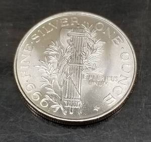 1 TROY OZ .999 FINE SILVER MERCURY DIME DESIGN