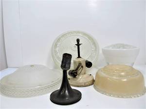 Group wVintage Glass Light Fixture Shades Lamps etc