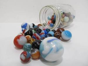 Jar Full of Old Vintage Glass Marbles