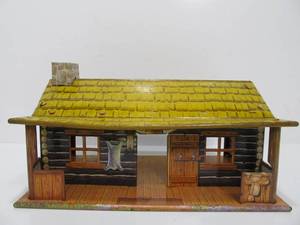 Vintage Tin Litho MARX Western Log Cabin Hunting Lodge