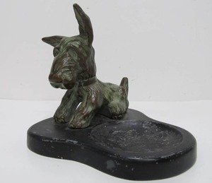 Excellent Vintage Bronze Scottie Dog Ashtray or Trinket Tray