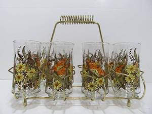 Mid Century Set of 8 Drinking Glasses wStand