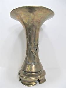 LARGE Heavy Sculptural Floral Brass Vase