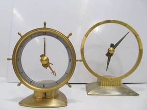 2 Mid Century Atomic Jefferson Golden Minute Desk Clocks (AS IS)